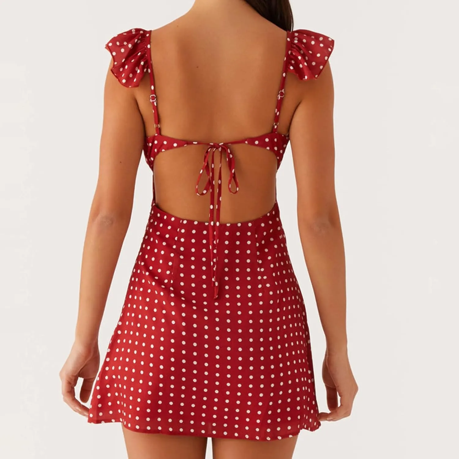 Women Y2K Floral Bodycon Mini Dress Summer Sleeveless Backless Tie-up Ruffle V-Neck Coquette Sundresses