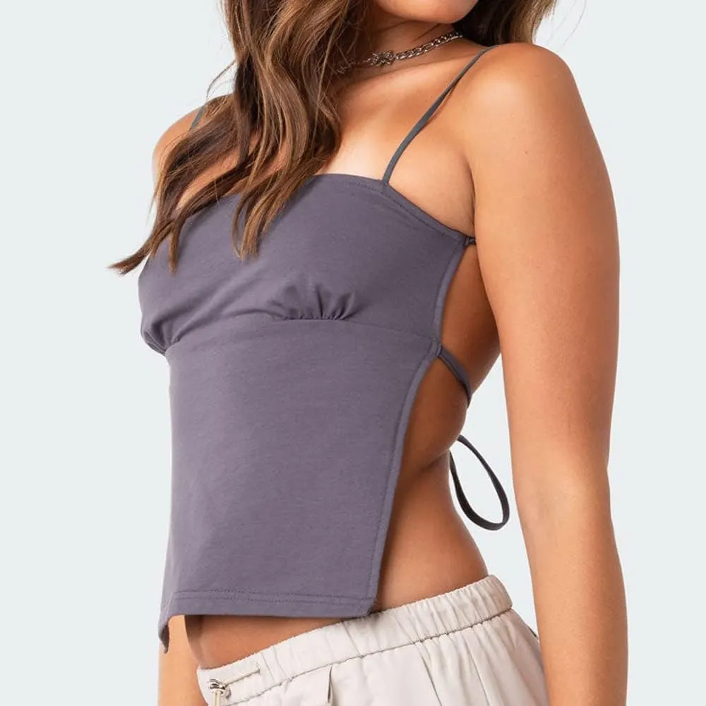 Women Y2K Lace Trim Crop Top V Neck Spaghetti Strap Camisole Top Sleeveless Summer Streetwear