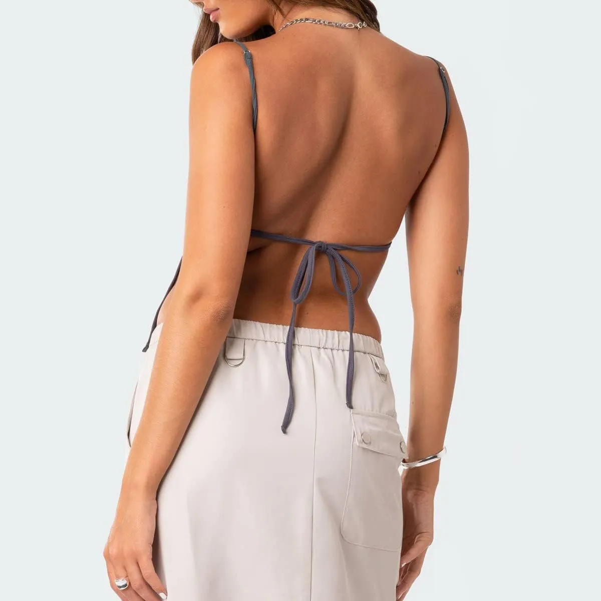 Women Y2K Lace Trim Crop Top V Neck Spaghetti Strap Camisole Top Sleeveless Summer Streetwear