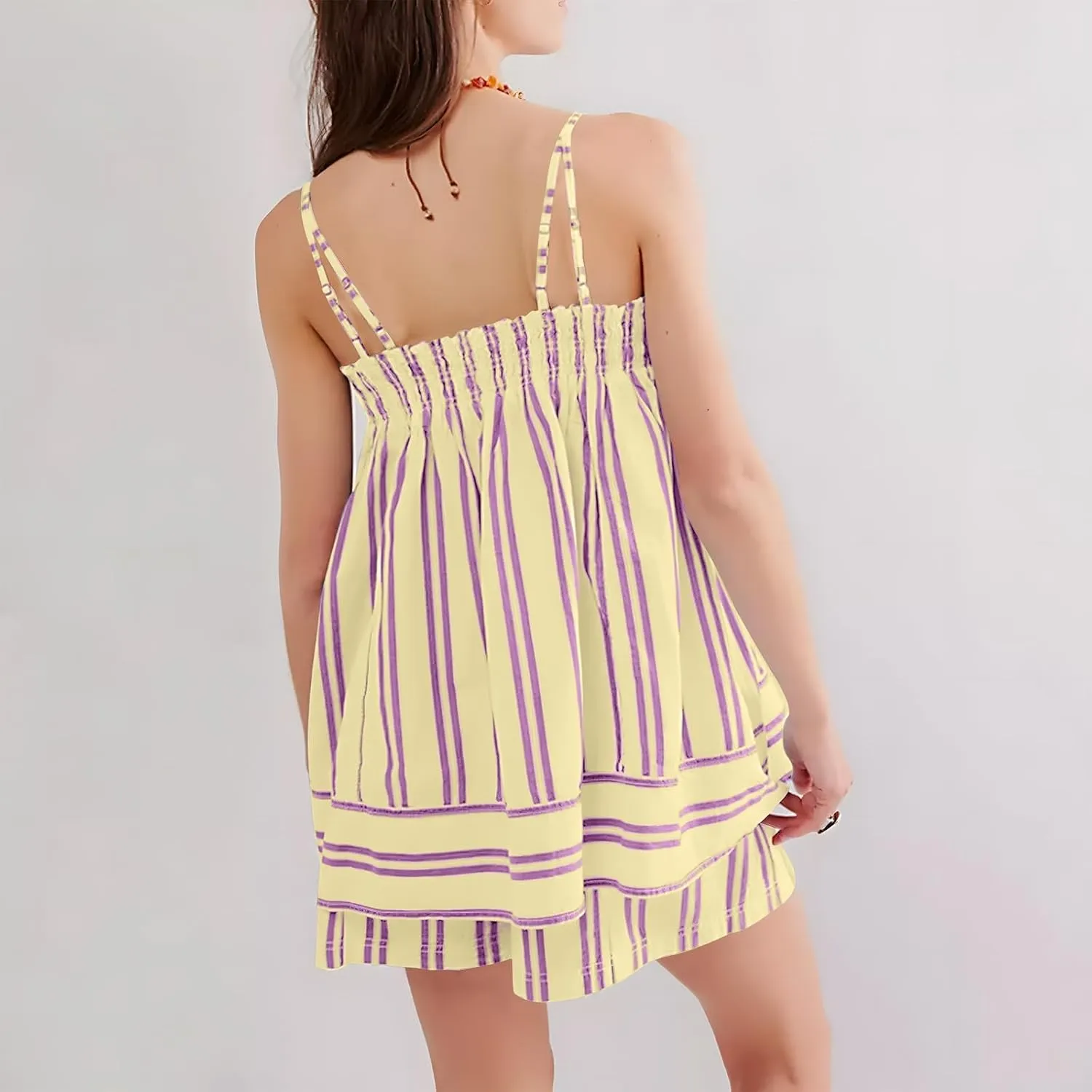 Women Y2k Striped Tank Top Spaghetti Strap Babydoll Camisole Top Sleeveless Backless Peplum Tops Streetwear