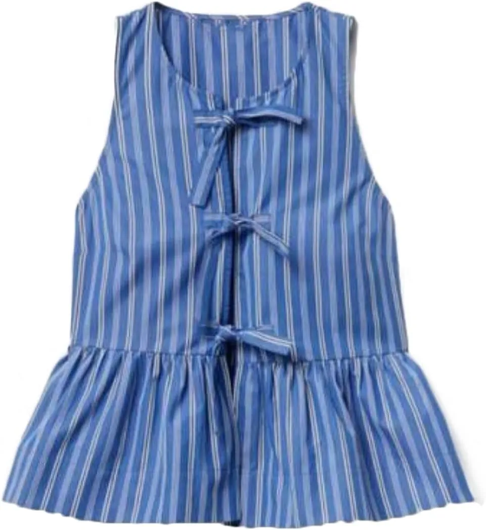Women Y2K Tie Front Tank Top Sleeveless Peplum Crop Top Babydoll Ruffle Hem Vest Tops Cute Summer