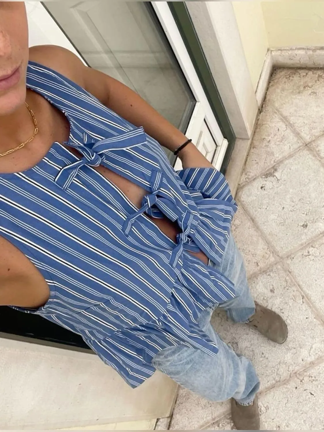 Women Y2K Tie Front Tank Top Sleeveless Peplum Crop Top Babydoll Ruffle Hem Vest Tops Cute Summer