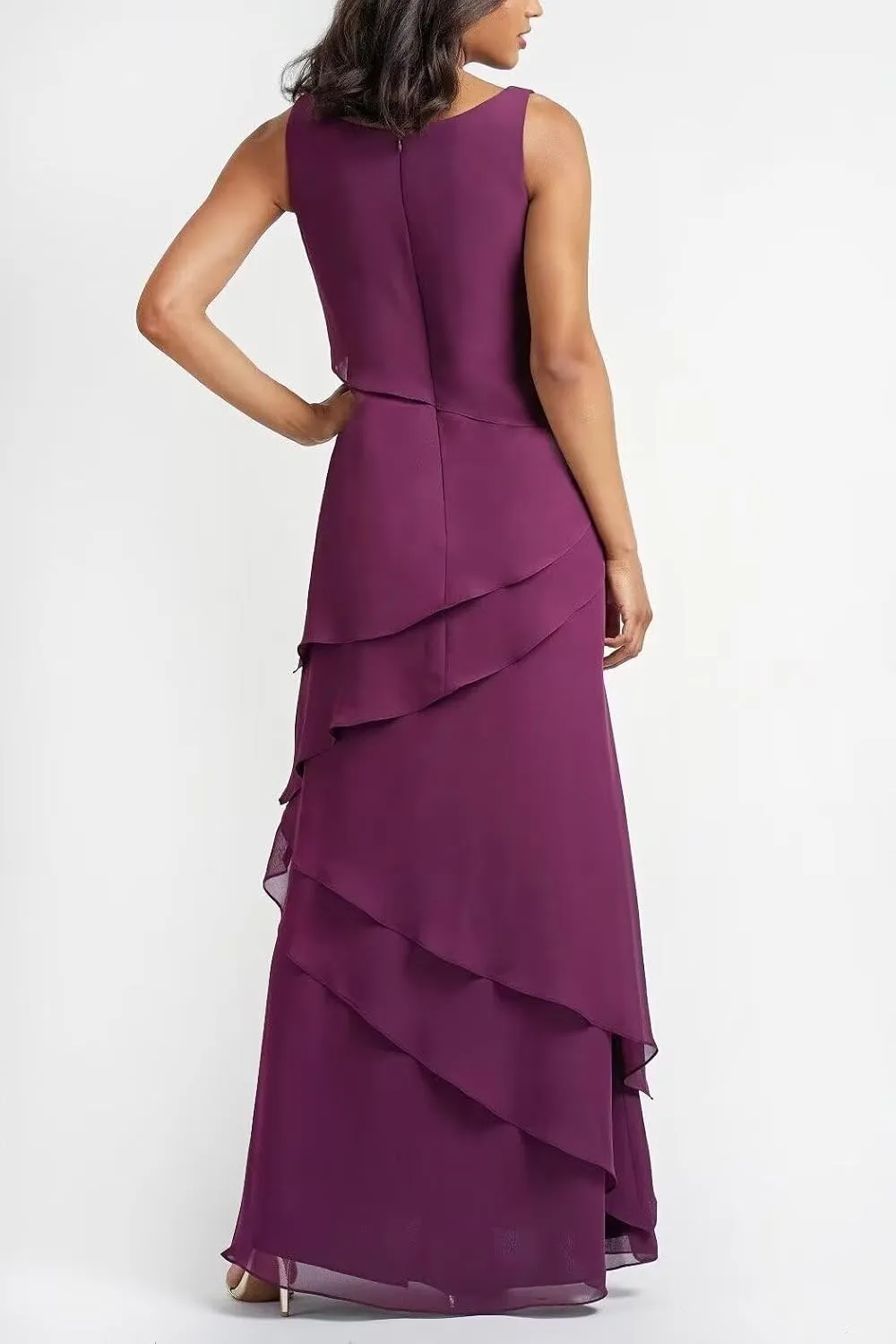 Women's 2 Pieces Chiffon Ruffle Mother of The Bride Dress with Jacket Floor Length Formal Evening Gown