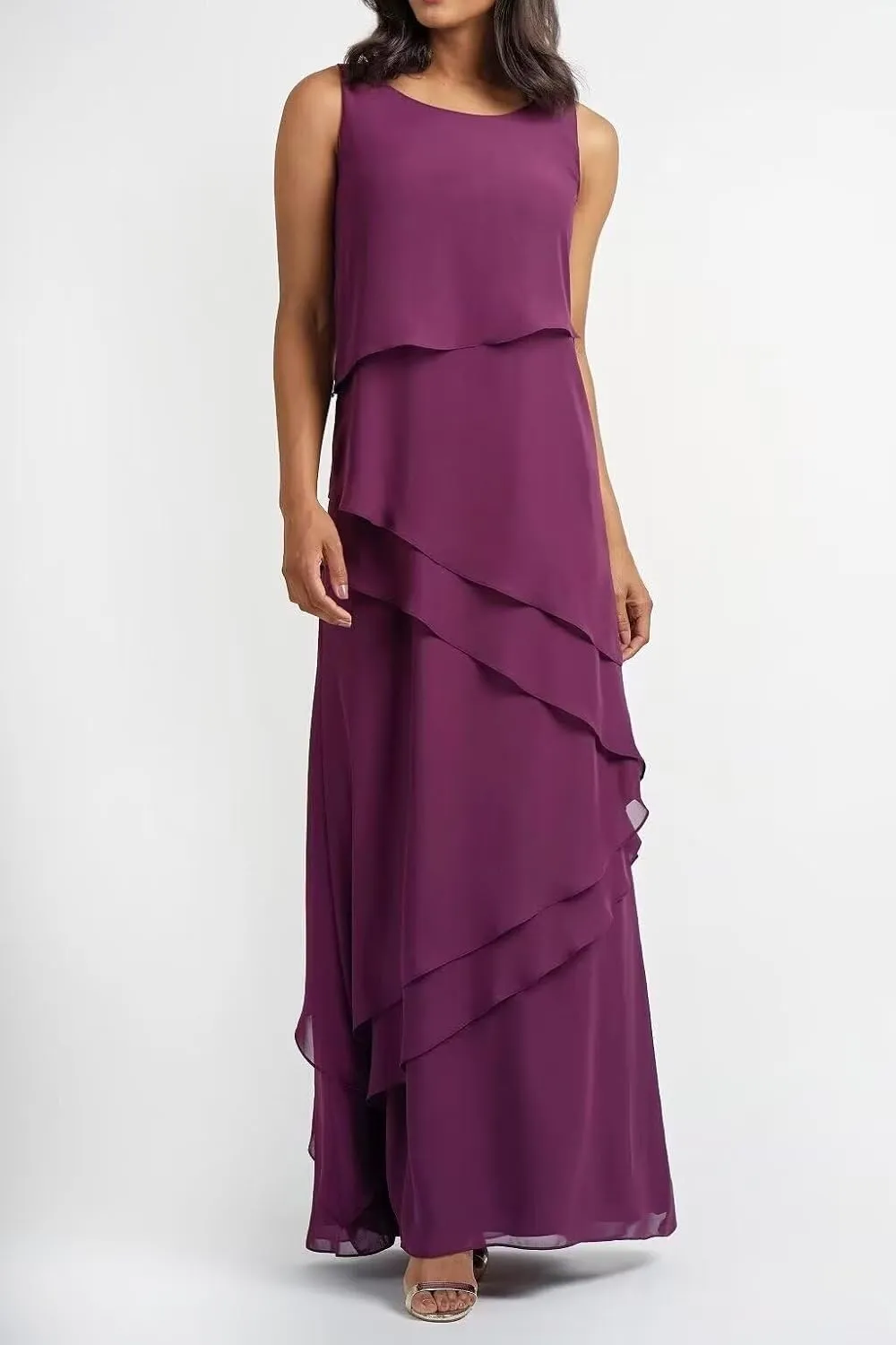 Women's 2 Pieces Chiffon Ruffle Mother of The Bride Dress with Jacket Floor Length Formal Evening Gown