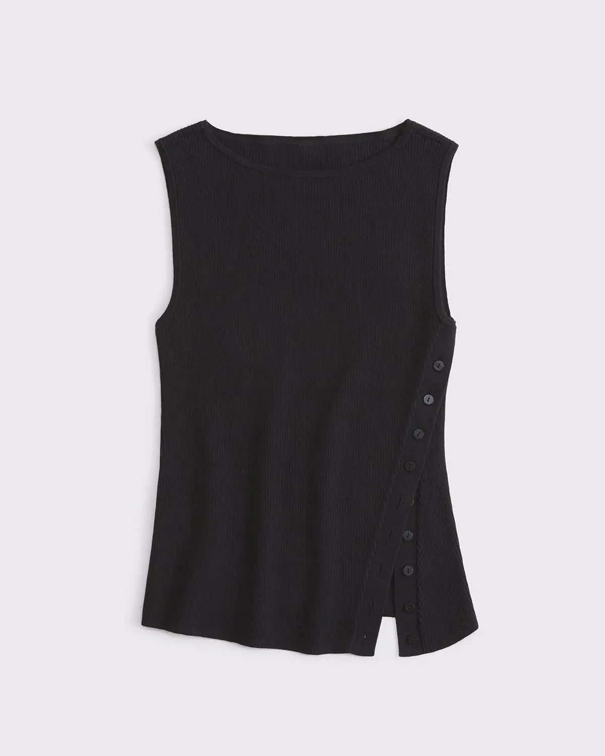 Womens Asymmetric Side Button Sweater Vest Y2k Sleeveless Boat Neck Side Split Sweater Trendy Ribbed Knit Tank Top