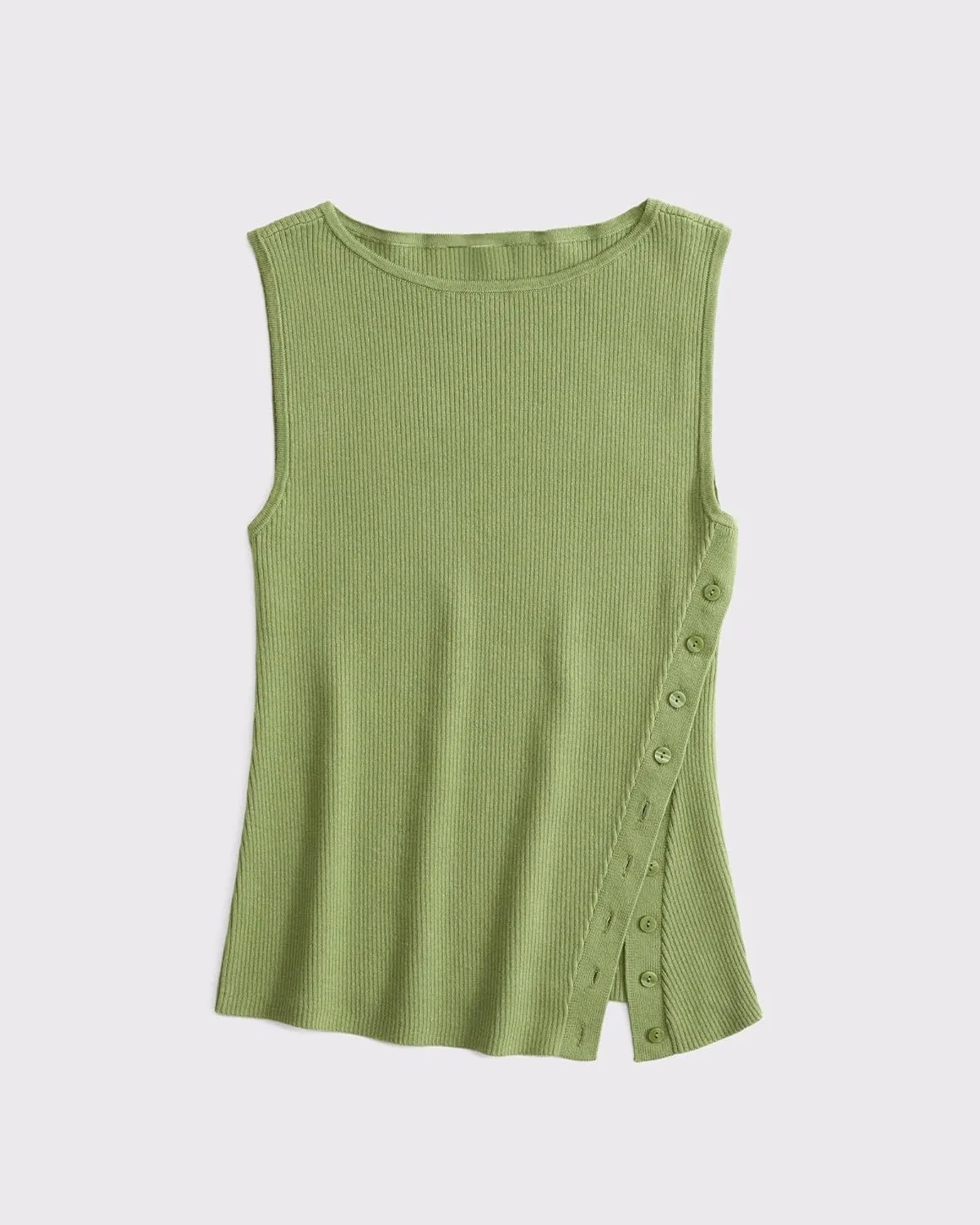 Womens Asymmetric Side Button Sweater Vest Y2k Sleeveless Boat Neck Side Split Sweater Trendy Ribbed Knit Tank Top