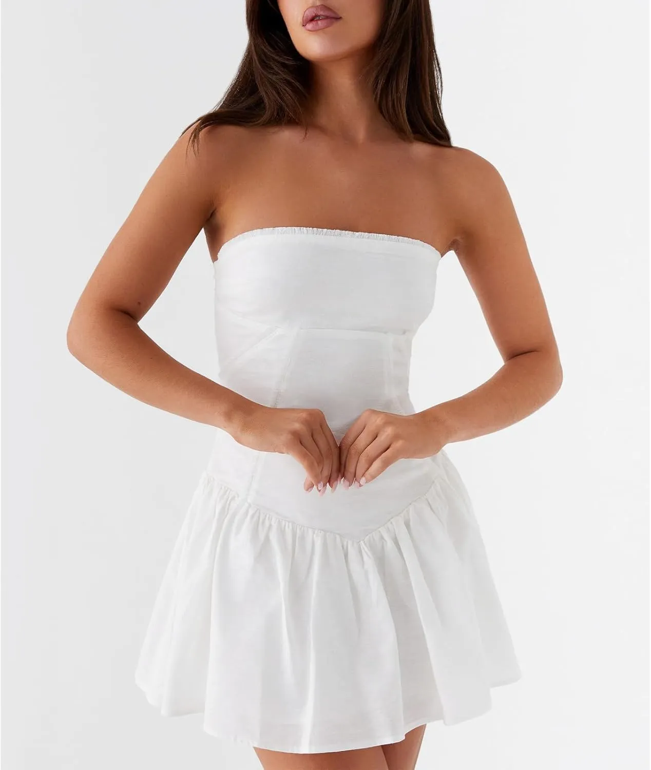 Womens Boho Floral Tube Strapless Mini Bodycon Dress Ruched Backless Going Out Ruffle Bandeau Short Dresses Summer