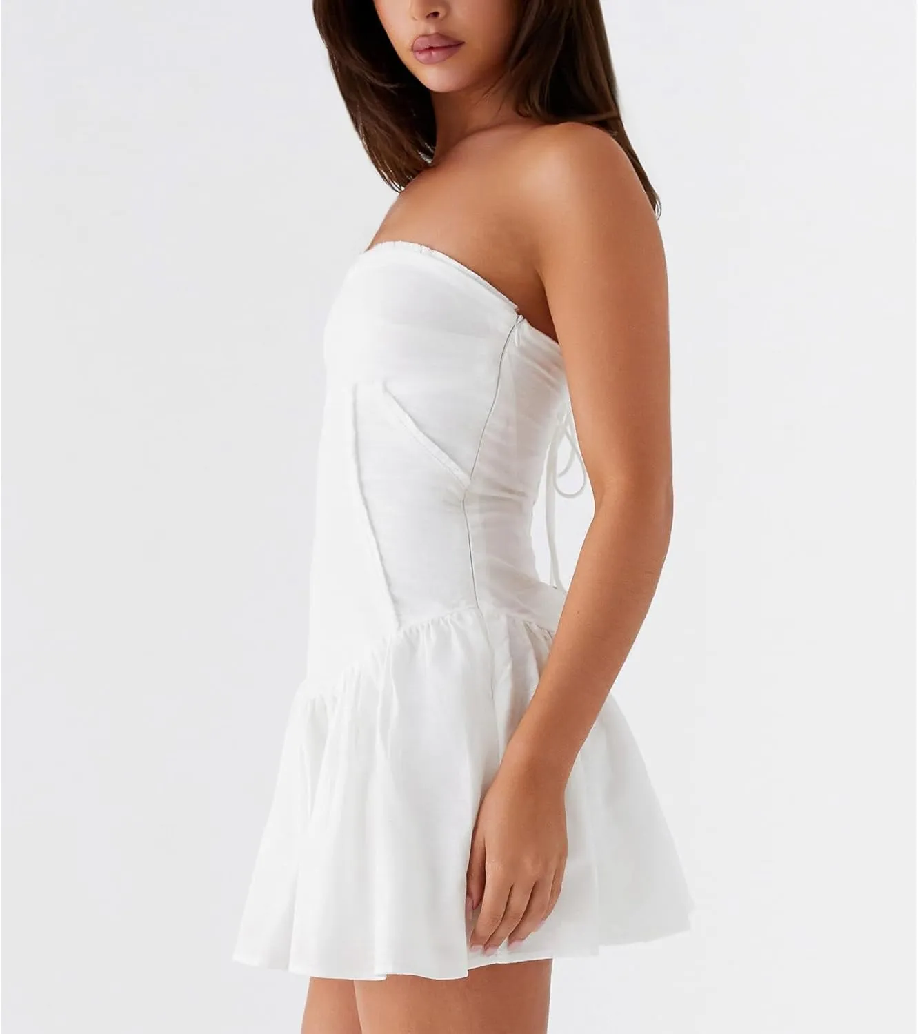 Womens Boho Floral Tube Strapless Mini Bodycon Dress Ruched Backless Going Out Ruffle Bandeau Short Dresses Summer