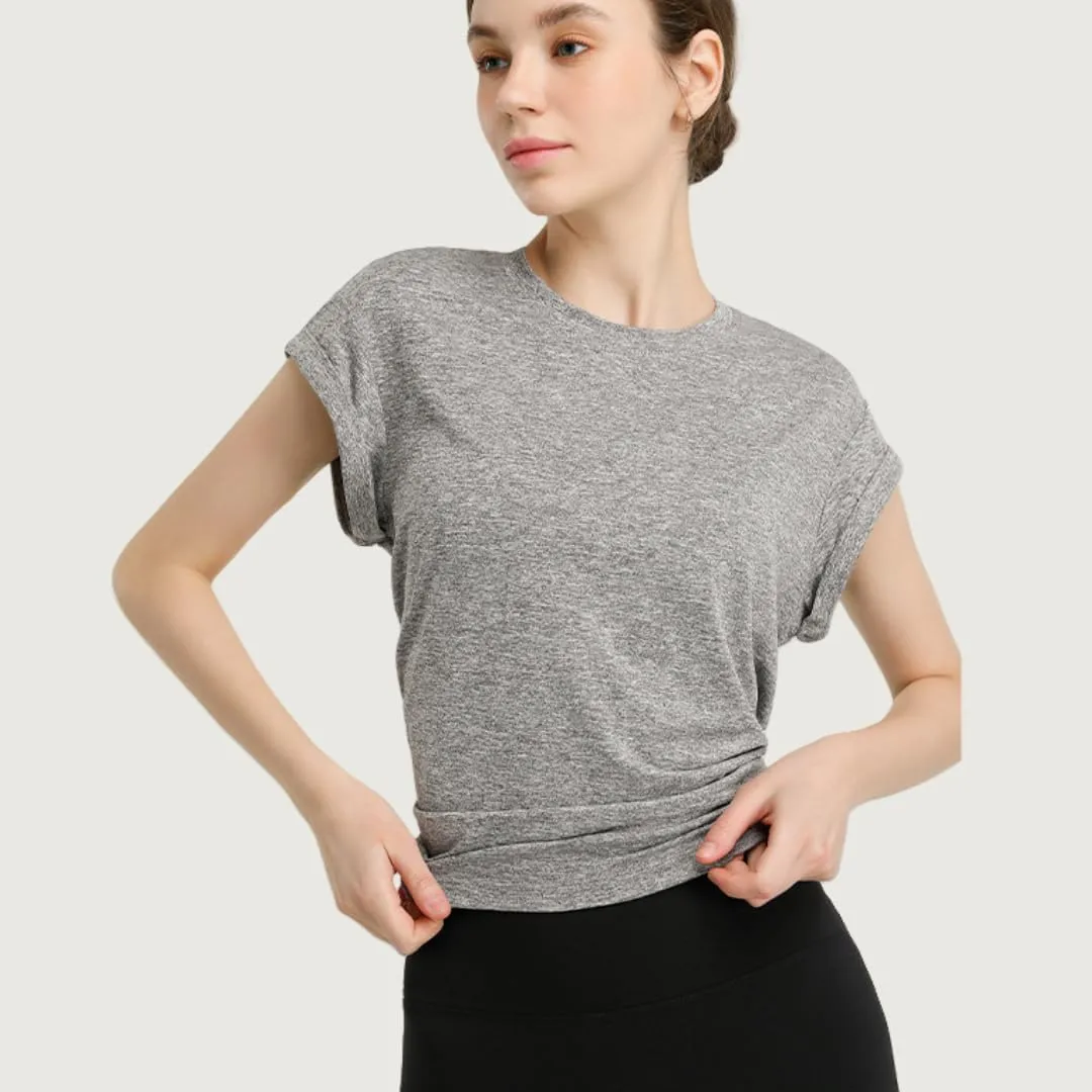 Women's Breathable Workout T-Shirt Backless Yoga Top,Quick-Dry Running Shirt with Curved Hem,S-XL