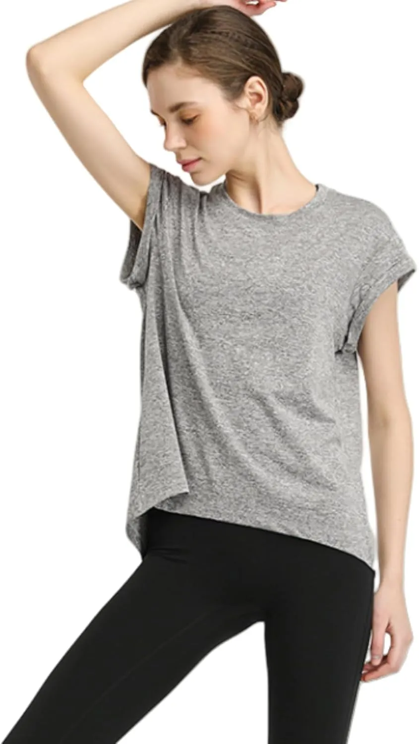 Women's Breathable Workout T-Shirt Backless Yoga Top,Quick-Dry Running Shirt with Curved Hem,S-XL
