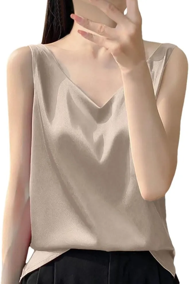Women's Camisole V Neck Simple Camisole Tank Top Silk Underwear Pajamas Camping Top Sleeveless Top
