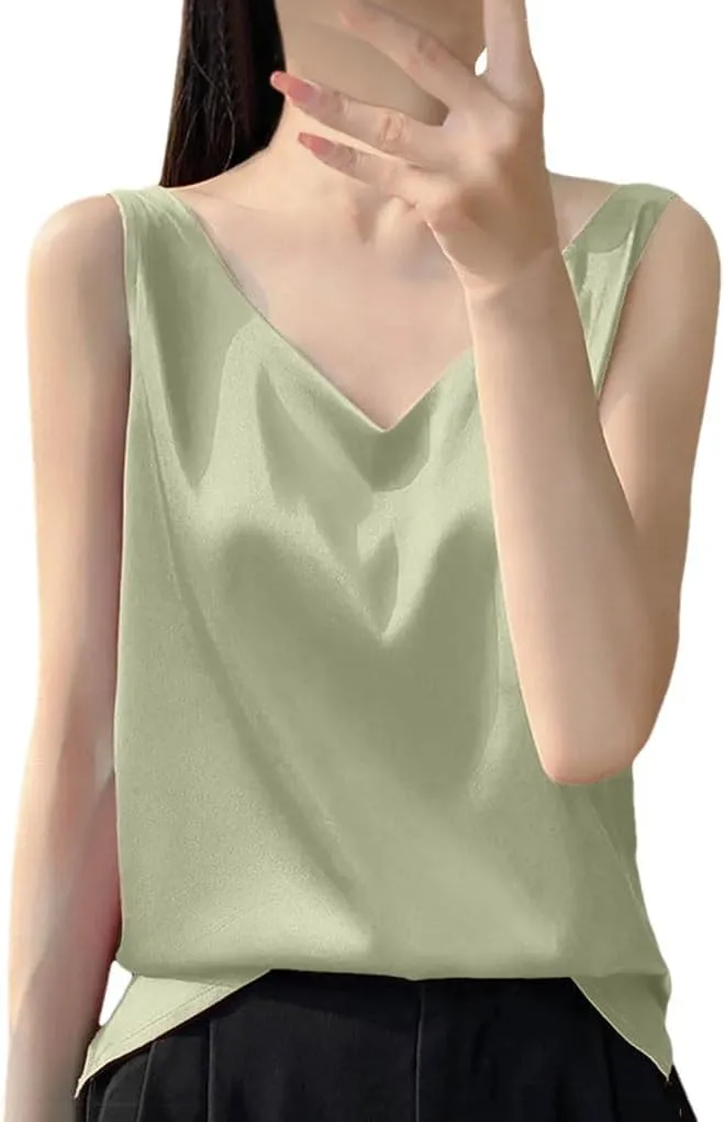 Women's Camisole V Neck Simple Camisole Tank Top Silk Underwear Pajamas Camping Top Sleeveless Top