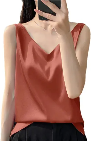 Women's Camisole V Neck Simple Camisole Tank Top Silk Underwear Pajamas Camping Top Sleeveless Top