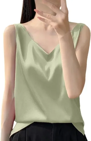 Women's Camisole V Neck Simple Camisole Tank Top Silk Underwear Pajamas Camping Top Sleeveless Top