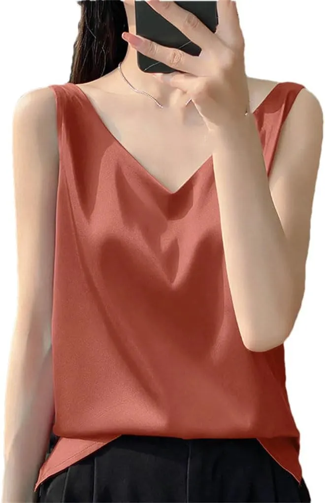 Women's Camisole V Neck Simple Camisole Tank Top Silk Underwear Pajamas Camping Top Sleeveless Top