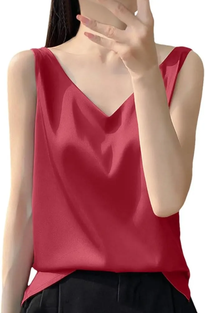 Women's Camisole V Neck Simple Camisole Tank Top Silk Underwear Pajamas Camping Top Sleeveless Top