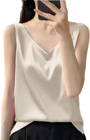 Women's Camisole V Neck Simple Camisole Tank Top Silk Underwear Pajamas Camping Top Sleeveless Top