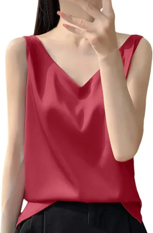 Women's Camisole V Neck Simple Camisole Tank Top Silk Underwear Pajamas Camping Top Sleeveless Top