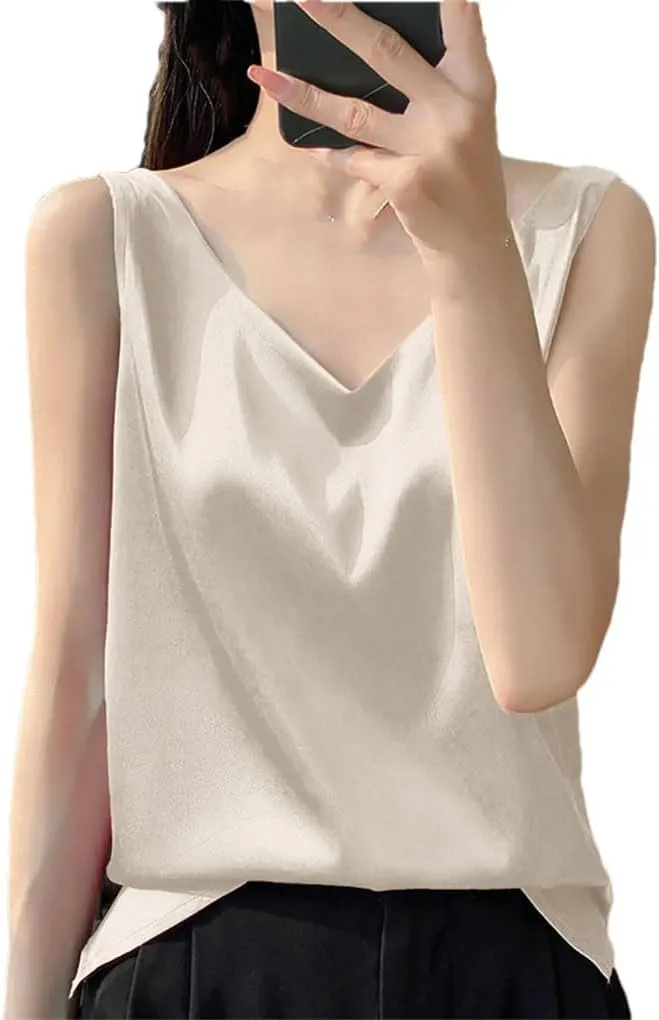 Women's Camisole V Neck Simple Camisole Tank Top Silk Underwear Pajamas Camping Top Sleeveless Top