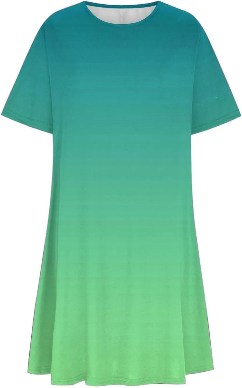 Women's Casual Simple T-Shirt Loose Dress Short Sleeve Ombre Dress Summer T-Shirt Sundress Gradient Swing Dresses