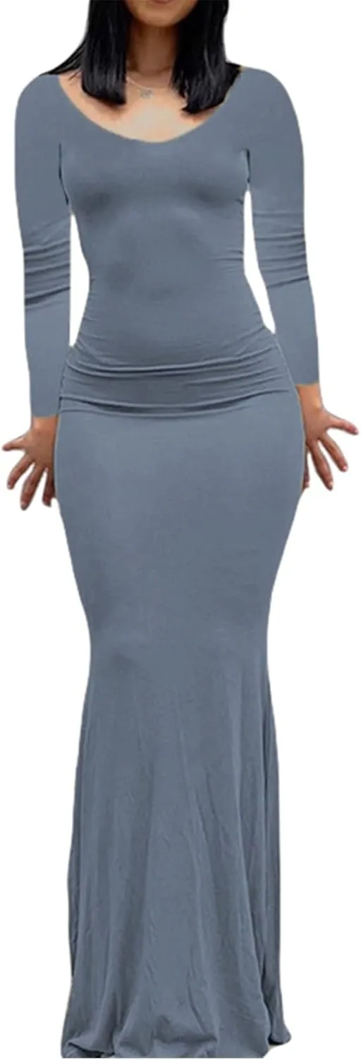 Women's Casual Solid Color Long Dress Sexy Sleeveless Bodycon Maxi Dresses Summer Elegant Party Club Streetwear