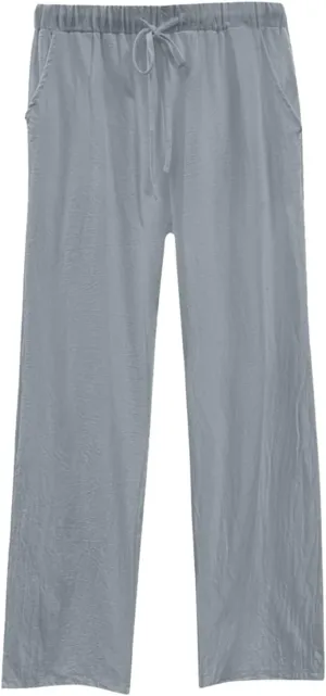Womens Cotton Linen Pants Pants Casual Drawstring Elastic Trousers Comfy Straight Leg Long with Pockets Casual