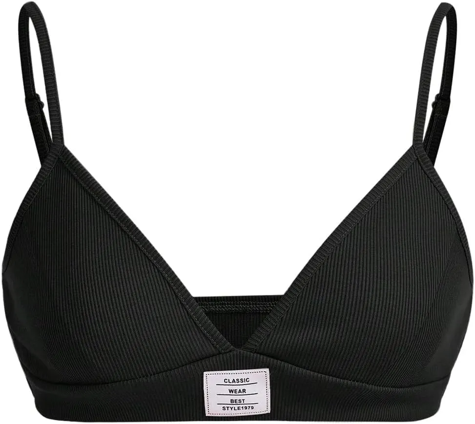 Women's Deep V Neck Crop Camisole Top Spaghetti Strap Patched Ribbed Knit Rave Cami Top