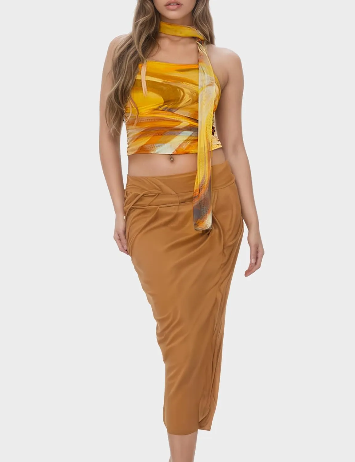 Women's Floral Print Strapless Tube Top Backless Sleeveless Slim Fit Camisole Summer Crop Top with Ribbon Tie