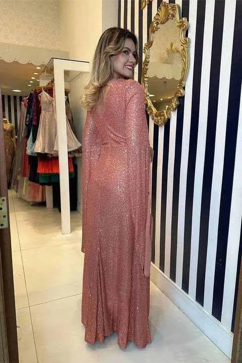 Womens Formal Sequin Evening Party Dress Maxi Cloak Sleeve Ball Gown V Neck Prom Gala/Cocktail/Club Elegant Dresses for Women