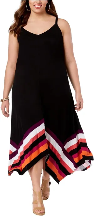 Womens Handkerchief Hem Midi Dress, Black, Plus Size, X-Large