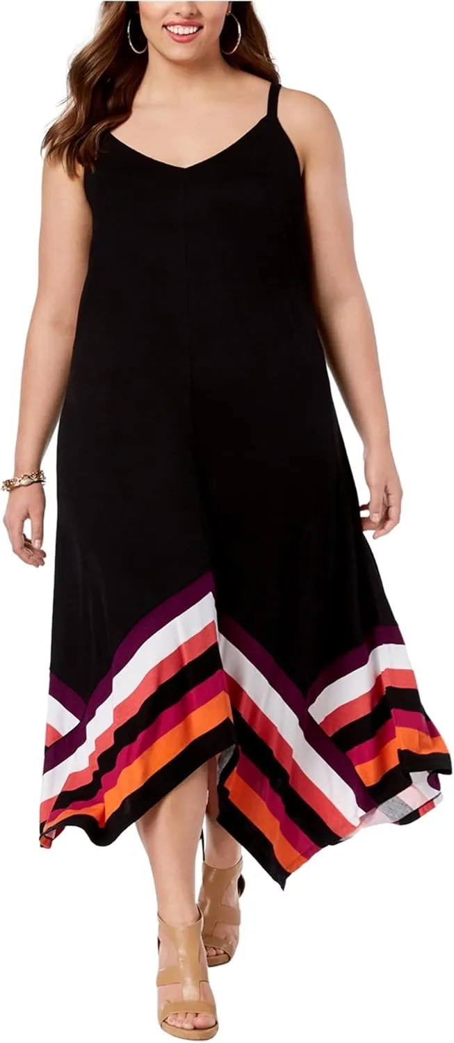 Womens Handkerchief Hem Midi Dress, Black, Plus Size, X-Large