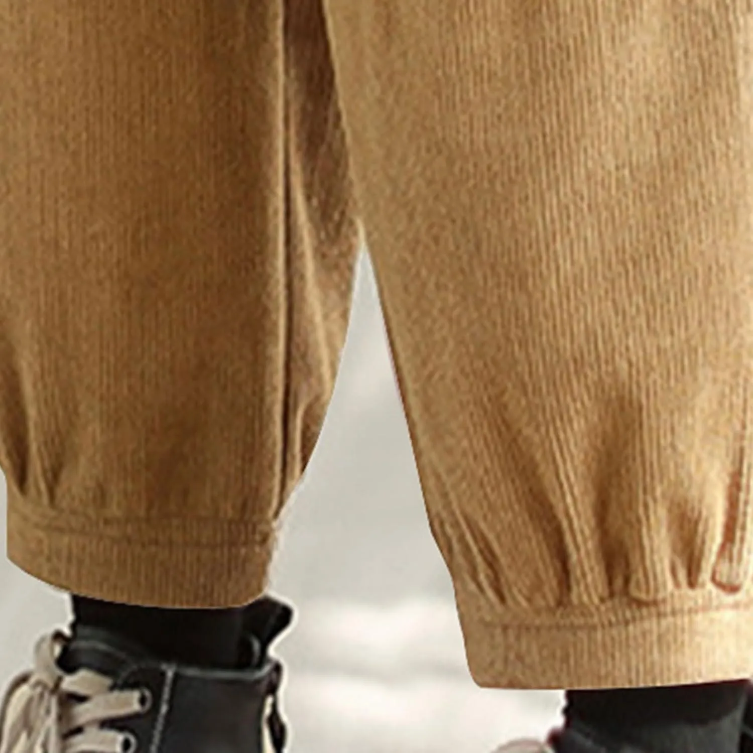 Women's Harem Pants Casual Loose Fit Drawstring Elastic Waist Pants Vintage Solid Tapered Trousers with Pockets