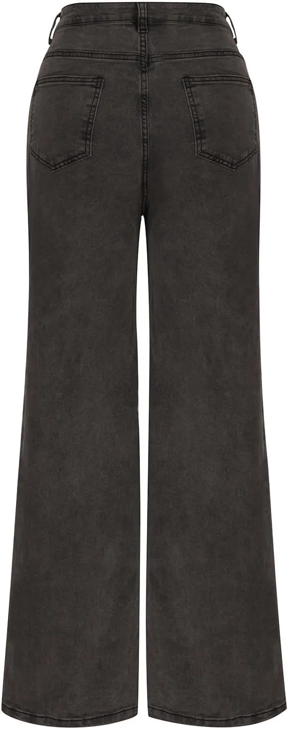 Womens High Waisted Jeans Y2K Trendy Hollow Out Criss Cross Wide Straight Leg Baggy Denim Pants Sexy Jean Pants
