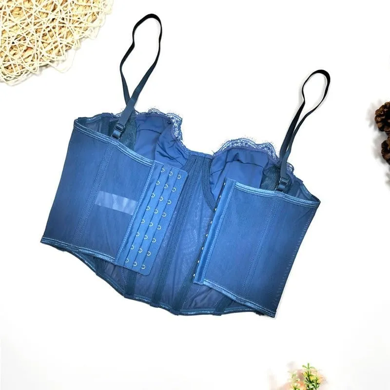 Women's Lace Camisole Top with Bottoming Top Waist Mesh Chest Wrap Thin Underwear for Women(Blue,38c)
