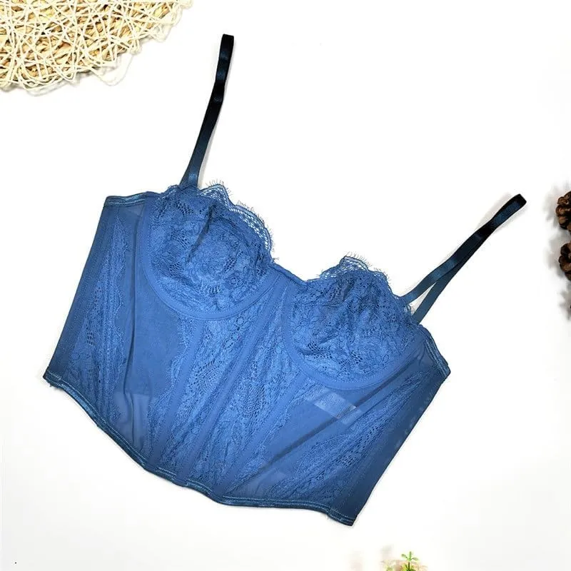 Women's Lace Camisole Top with Bottoming Top Waist Mesh Chest Wrap Thin Underwear for Women(Blue,38c)