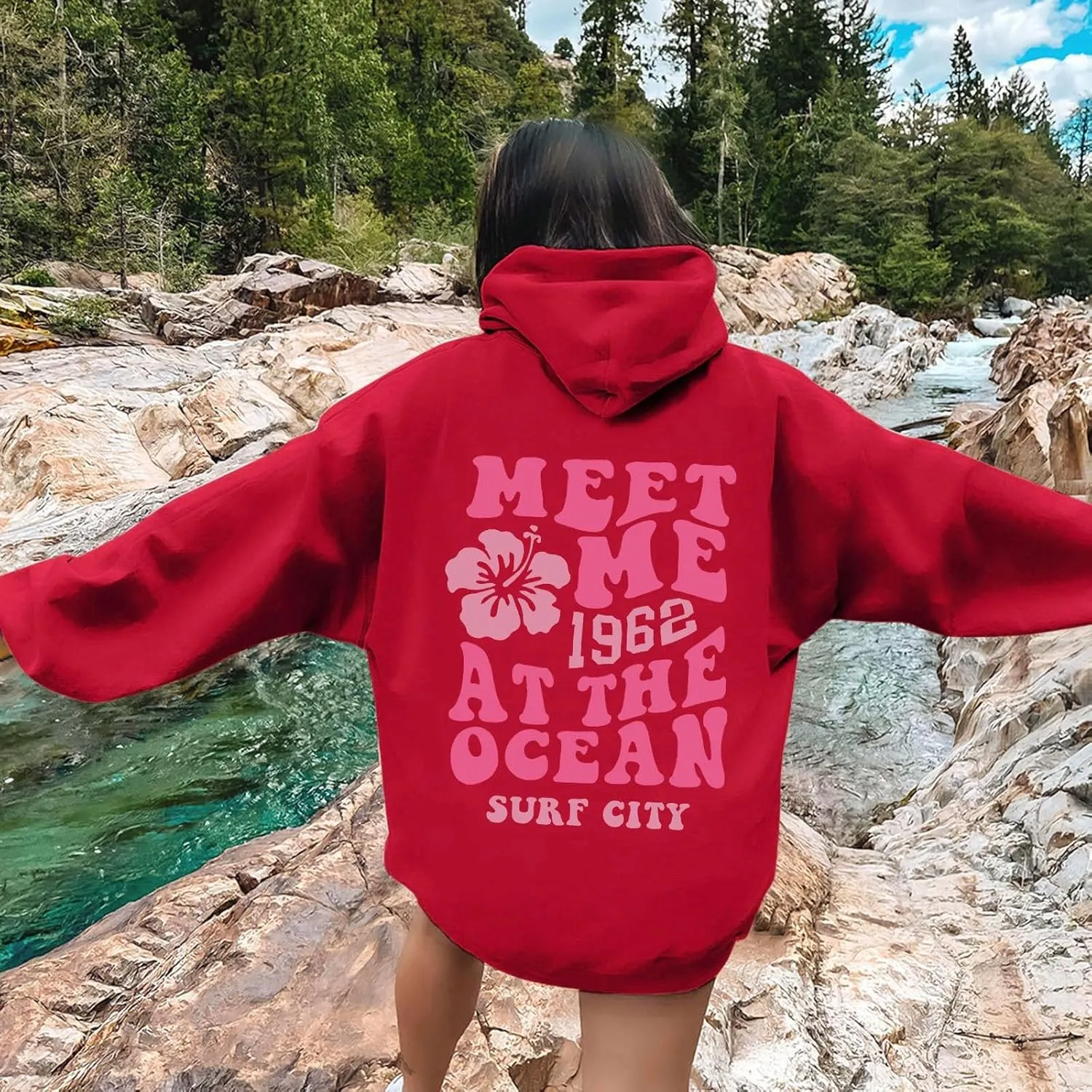 Womens Letter Print Graphic Hoodies Y2K 2025 Oversized Cute Preppy Long Sleeve Drawstring Sweatshirt with Pocket
