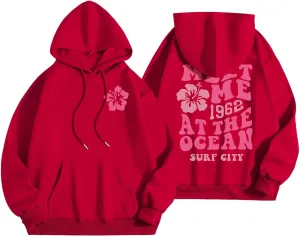 Womens Letter Print Graphic Hoodies Y2K 2025 Oversized Cute Preppy Long Sleeve Drawstring Sweatshirt with Pocket