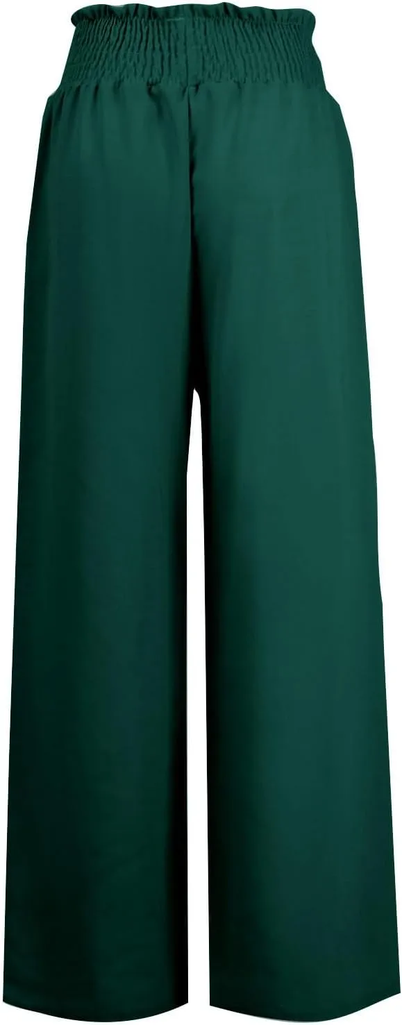 Women's Linen Palazzo Lounge Pants Summer Casual Loose High Waist Wide Leg Pant Drawstring Straight Leg Trousers