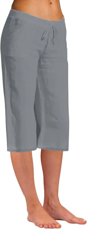 Womens Linen Summer Baggy Pant Trousers Elastic Waisted Ankle Length Loose Fit Pant Trousers Trendy