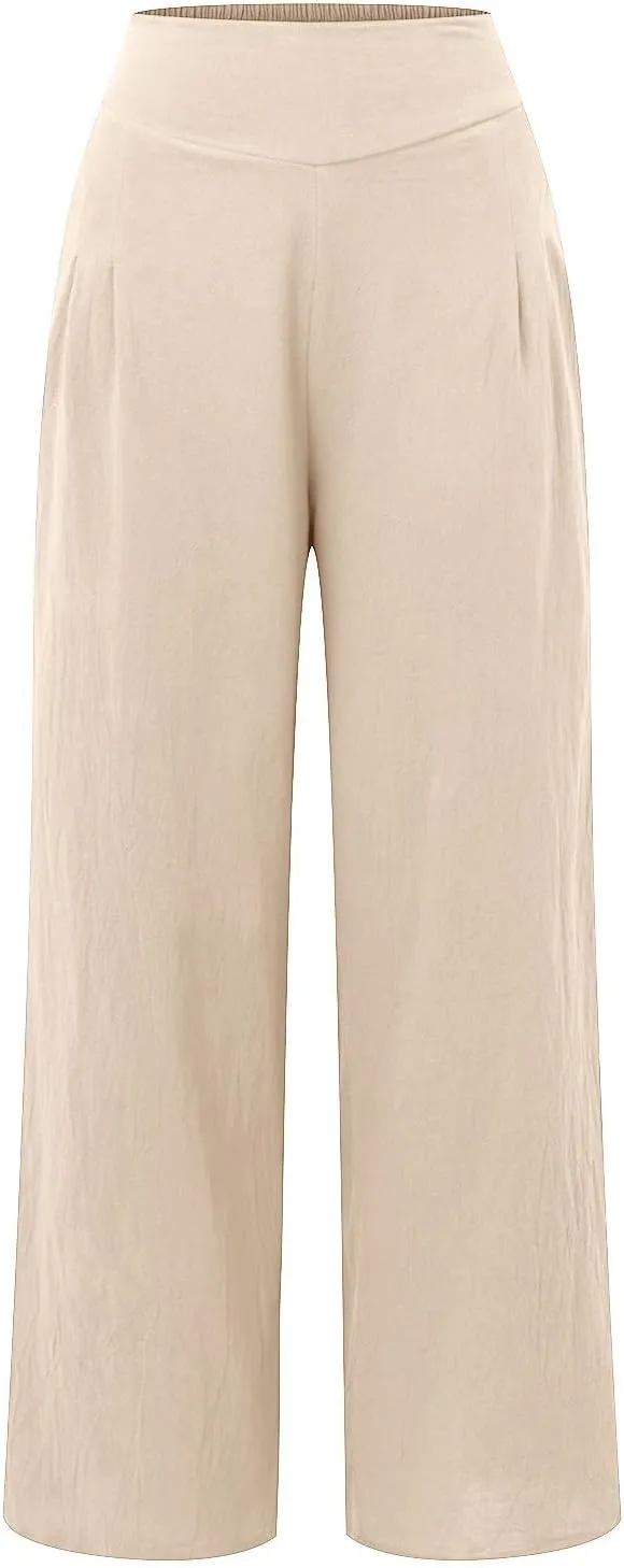 Womens Linen Summer Baggy Pants Low Waist Wide Leg Slim Fit Trousers Office