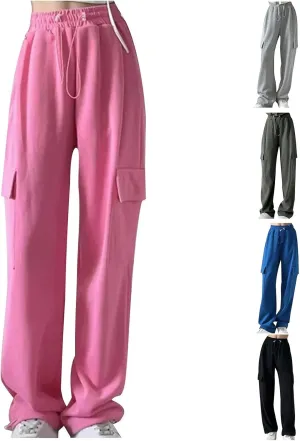 Women's New Loose Cargo Pants with Pocket High-Waisted Drawstring Trousers Joggers Slacks Baggy Stretchy Sweatpants