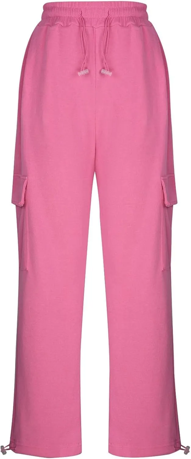 Women's New Loose Cargo Pants with Pocket High-Waisted Drawstring Trousers Joggers Slacks Baggy Stretchy Sweatpants