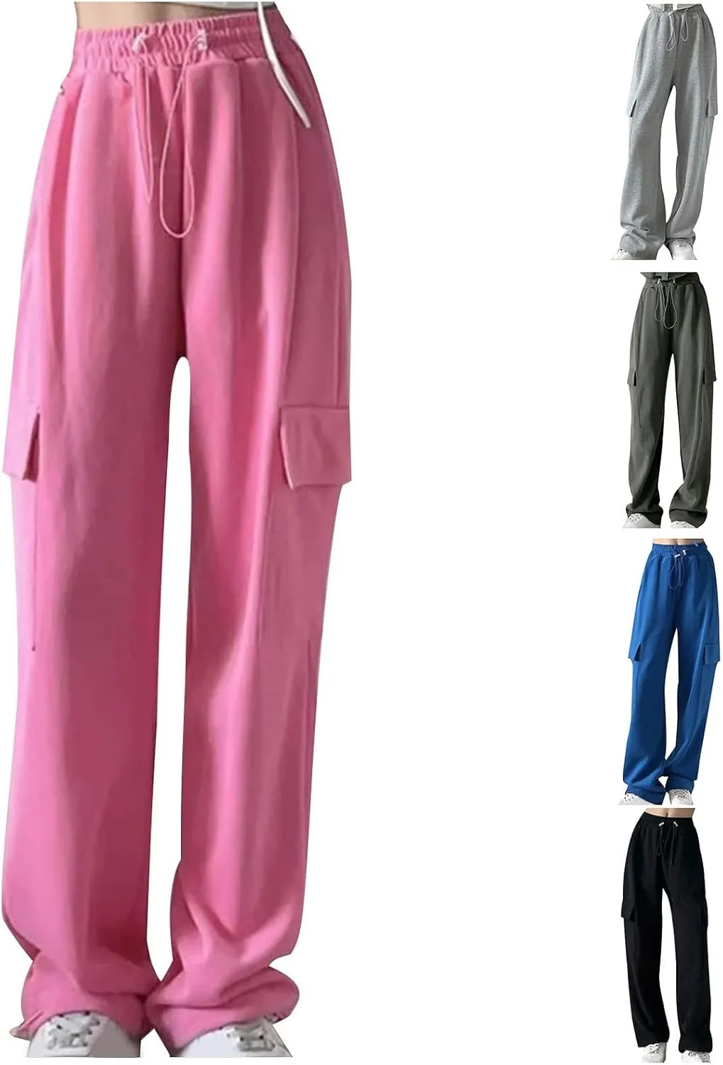 Women's New Loose Cargo Pants with Pocket High-Waisted Drawstring Trousers Joggers Slacks Baggy Stretchy Sweatpants