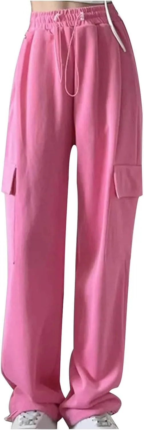 Women's New Loose Cargo Pants with Pocket High-Waisted Drawstring Trousers Joggers Slacks Baggy Stretchy Sweatpants