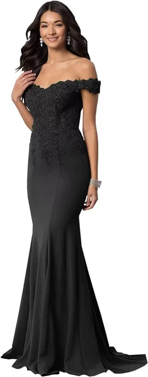 Women's Off The Shoulder Mermaid Prom Dresses Long Chiffon Bridesmaid Dress Formal Evening Gown Black US26W