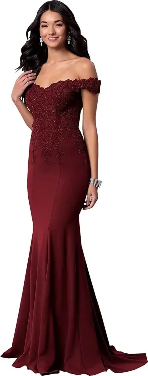 Women's Off The Shoulder Mermaid Prom Dresses Long Chiffon Bridesmaid Dress Formal Evening Gown Burgundy US10