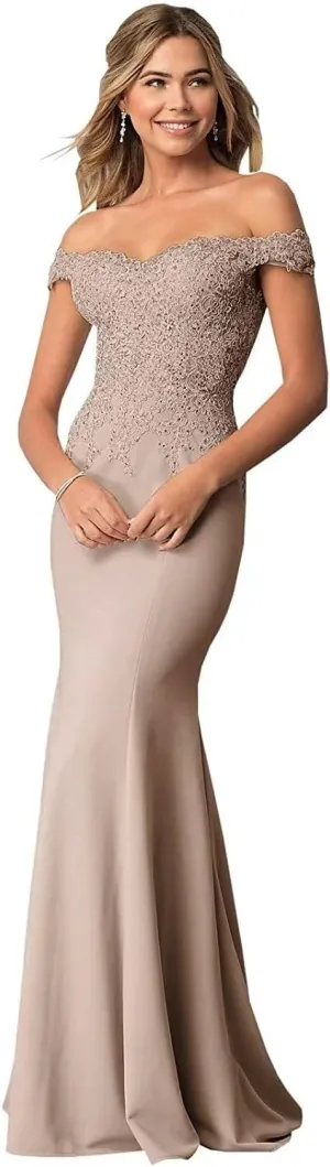 Women's Off The Shoulder Mermaid Prom Dresses Long Chiffon Bridesmaid Dress Formal Evening Gown Taupe US12