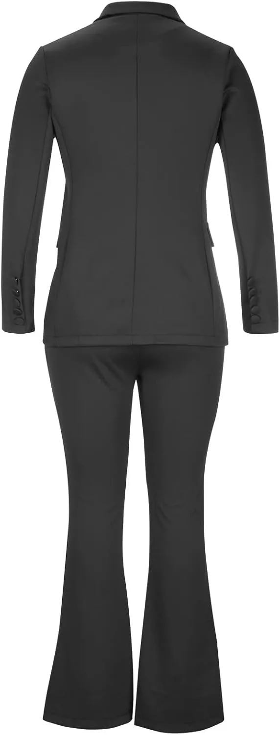 Womens Premium Formal Suit Sets Aesthetic Business Work Blazer Sets Slim Fit Suit Top Straight Leg Flare Bootleg Pant