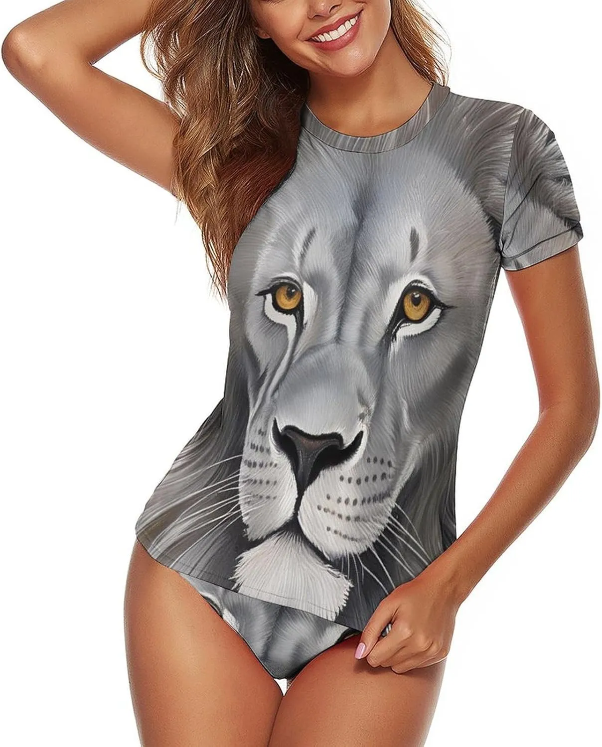 Women's Rash Guard Short Sleeve Swim Shirts Quick Dry Swimsuit Top UV Sun Protection Bathing Suit Top