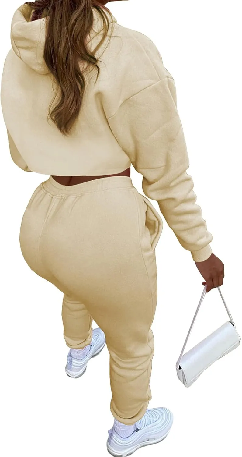 Women's Sexy 3 Piece Tracksuits - Long Sleeve Pullover Crop Top Hoodie  Tank Top Drawstring Long Pants Sweatsuit